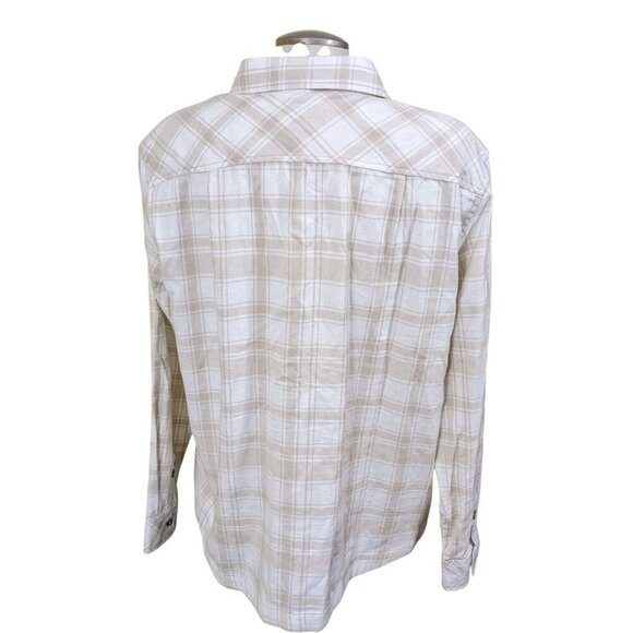 Frank and Oak Flannel Shirt Womens XL Plaid Beige Button Up Organic Cotton Soft - Picture 4 of 6